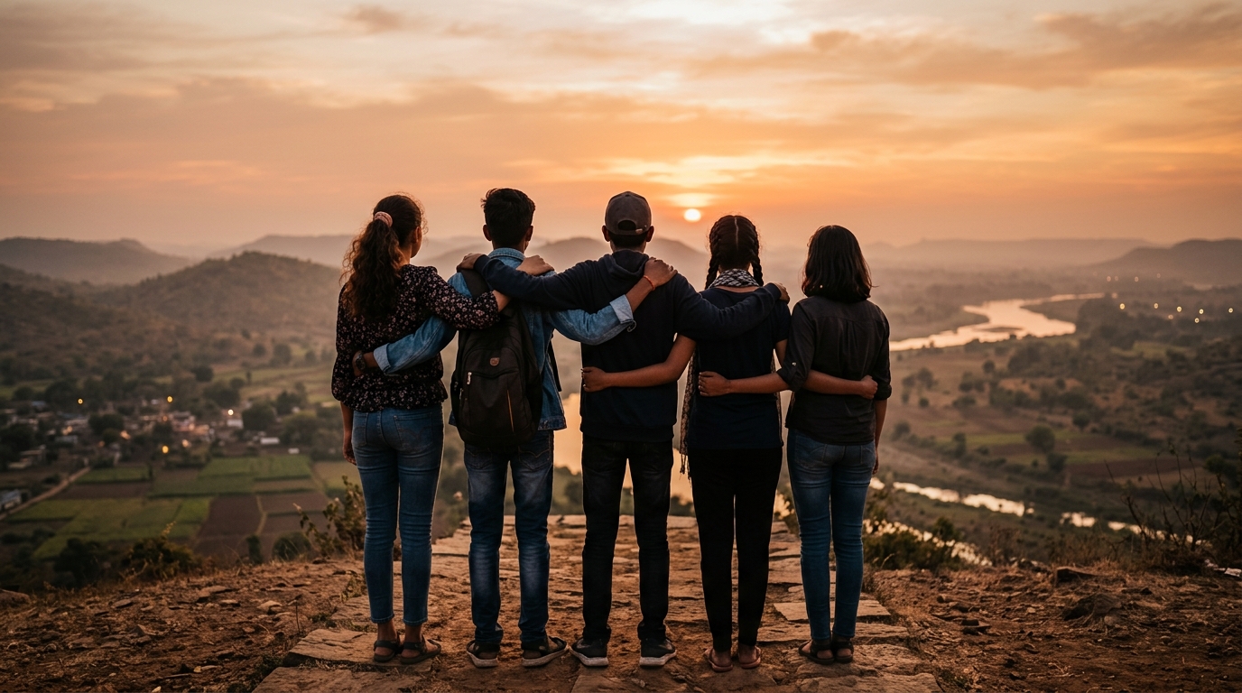 Group of Indian youth standing united towards a brighter future